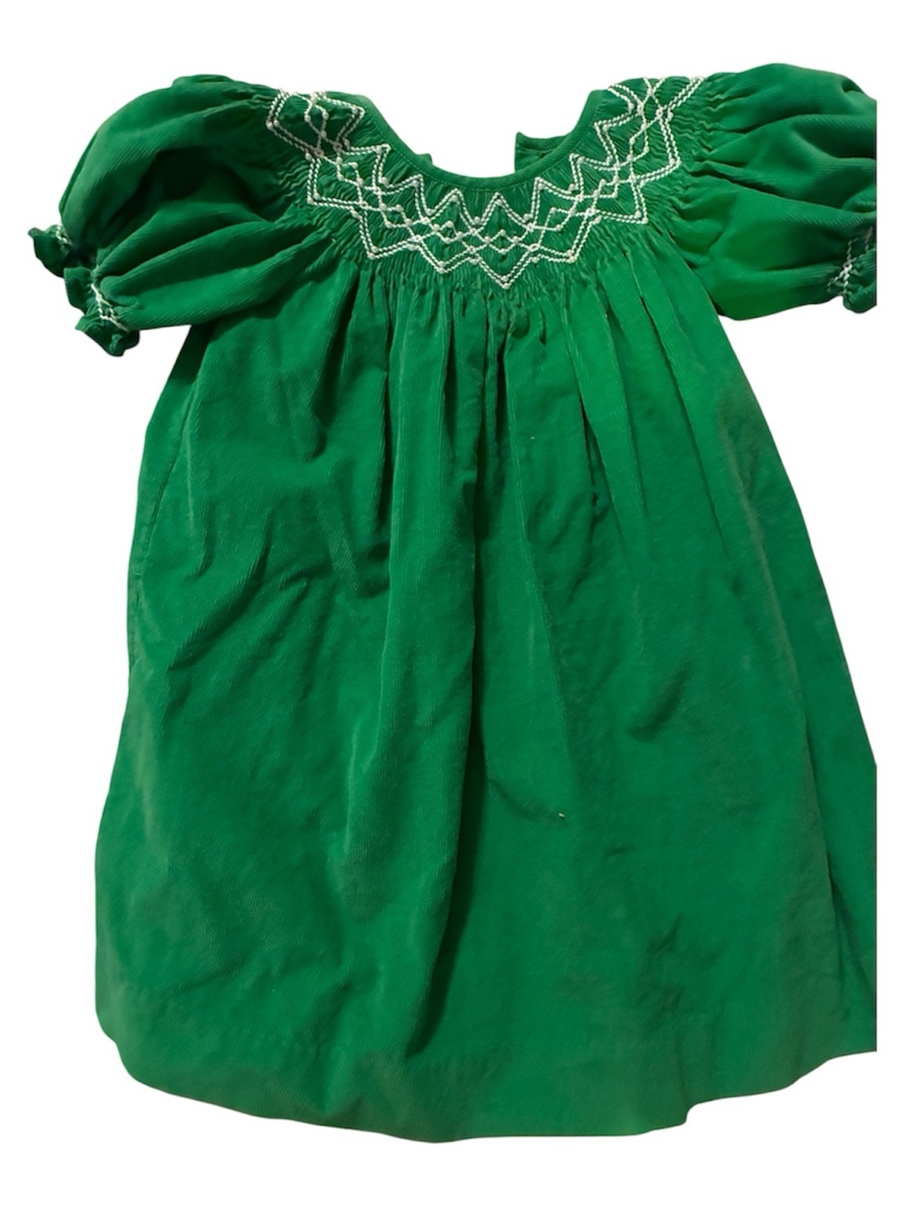 Mom & Me Corduroy Green Holiday Smocked Seed Pearl Embellished Dress 6 months
